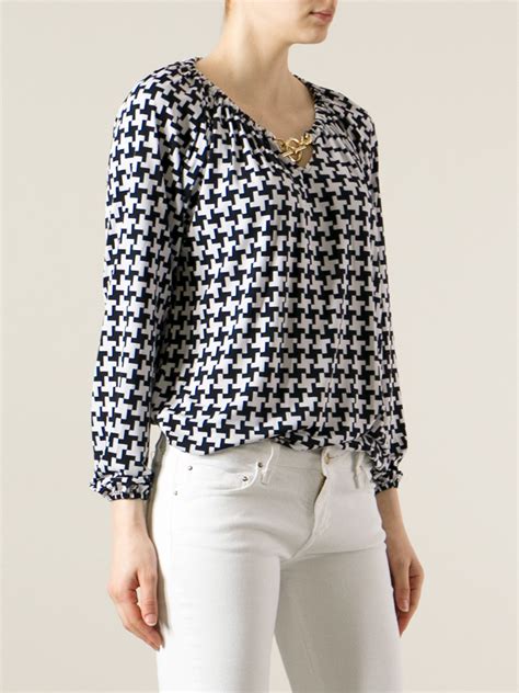 michael kors geometric black and white blouse|Michael Kors sleeveless blouses.